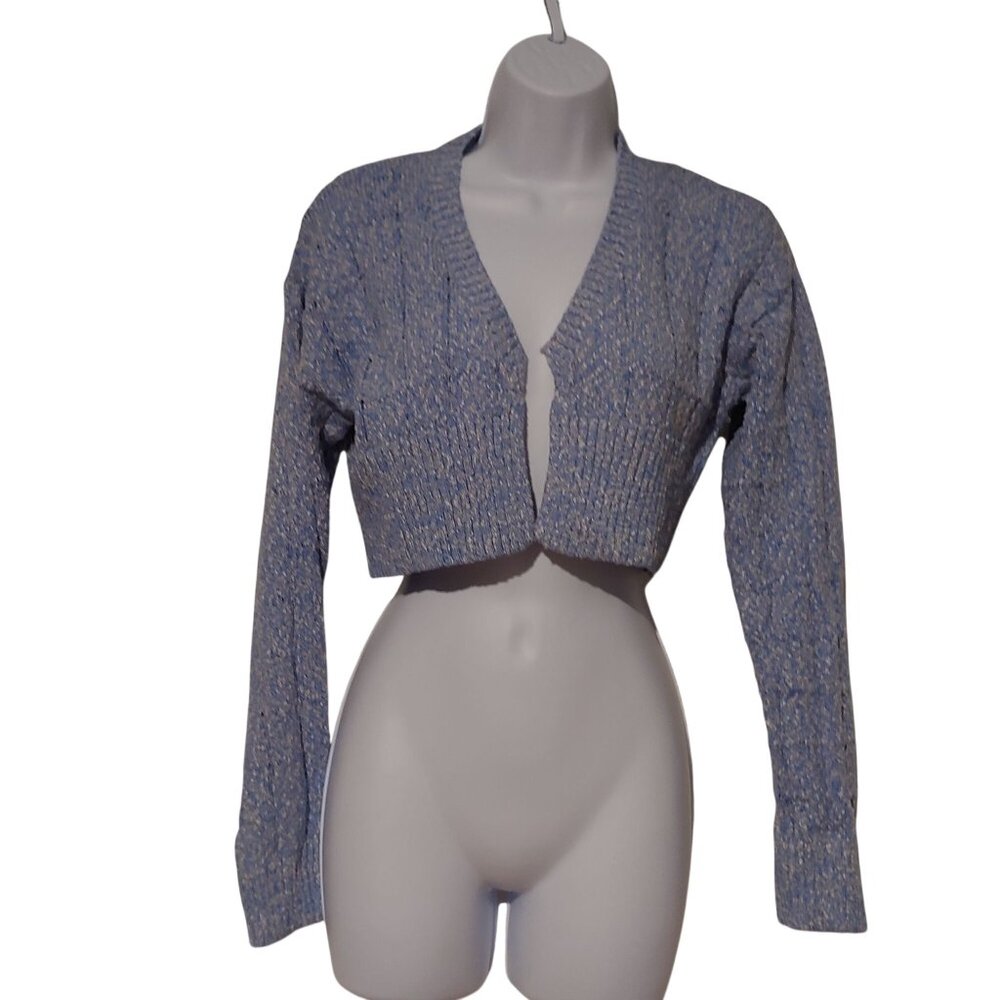 Free People Beach Crop Cardigan Open Front Marbled Check Pattern SP